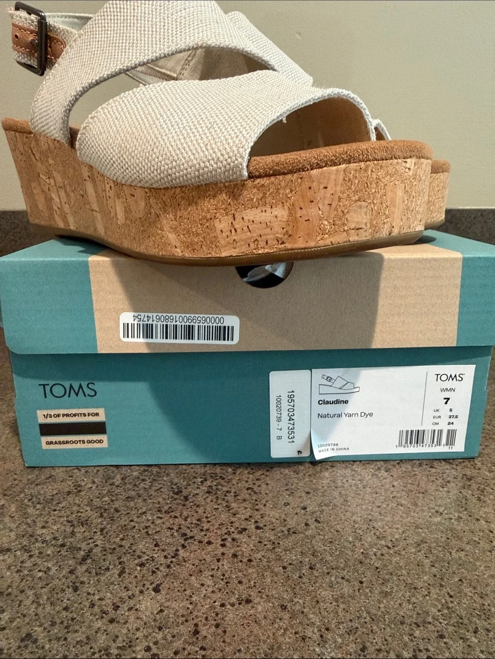 TOMS Claudine Cream Canvas Slingback Wedge Sandals